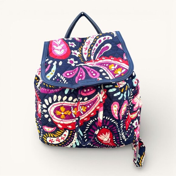 Vera Bradley Handbags - Vera Bradley Paisley Quilted Backpack Purple Pink blue Drawstring & Snap Closure